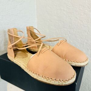 Eileen Fisher Lace-Up Leather Espadrille Sandal, Toffee Cream Pink Size 7.5, NWT